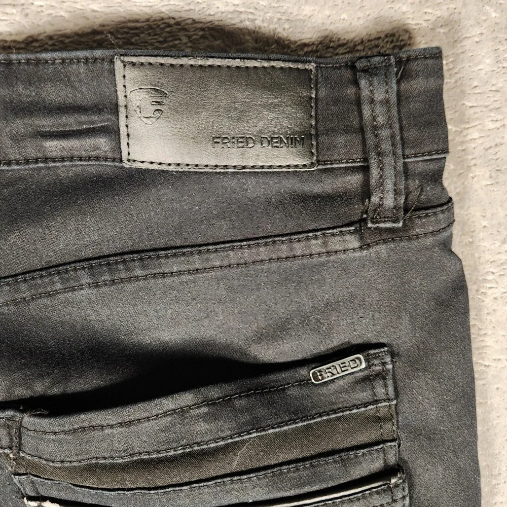 Fried Denim Moto Jeans Mens 38x32‎ Black Excellent Slim Fit Biker Pants